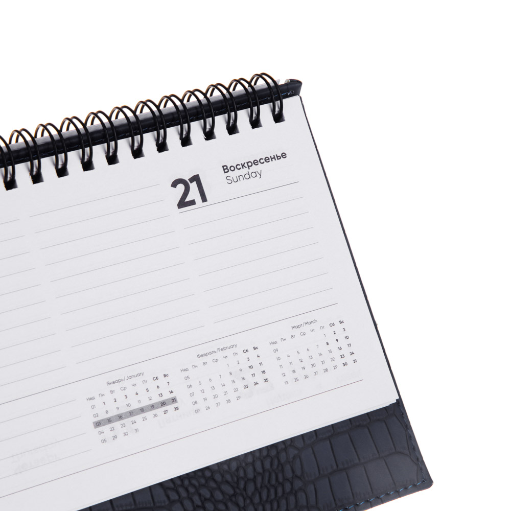 Планинг настол.на 2024 "КРОКО", 31x14,5см, 128 стр., тв.обл., иск.кожа под крокодила, спираль, черн., арт.№ 572-135
