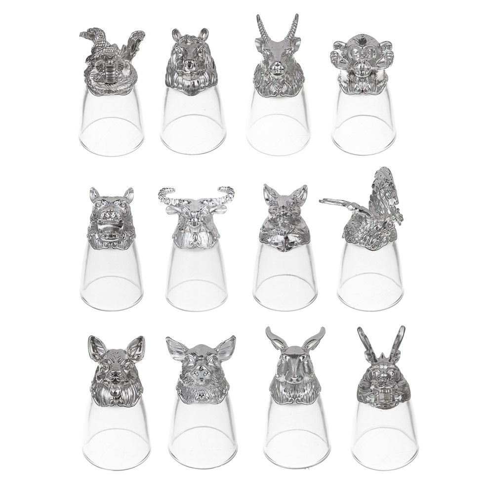 Набор стопок стеклянных Знаки зодиака 12пр, серебро, арт.№ 878-604