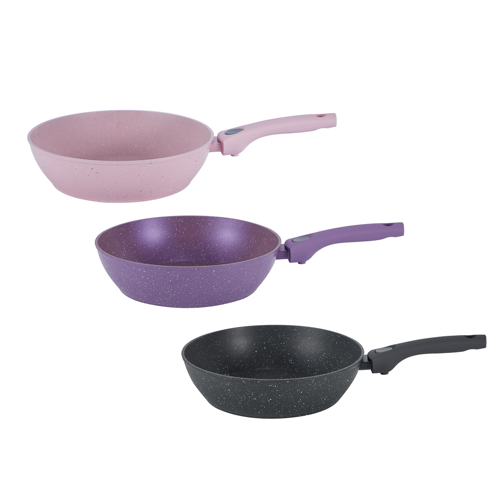 Сковорода глубокая литая тм SATOSHI Ботаника d28см, антиприг.покр. мрамор, съем. ручка, инд, 3 цвета, арт.№ 846-775