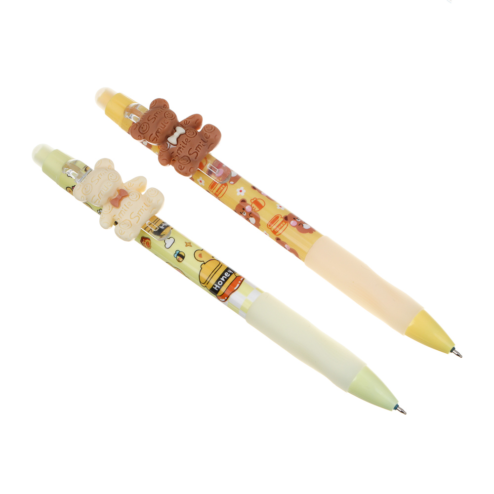 Авторучка гелевая "пиши-стирай" синяя, фигурка на клипе "Мишка", эргономичная накладка, 2 дизайна, арт.№ 591-210