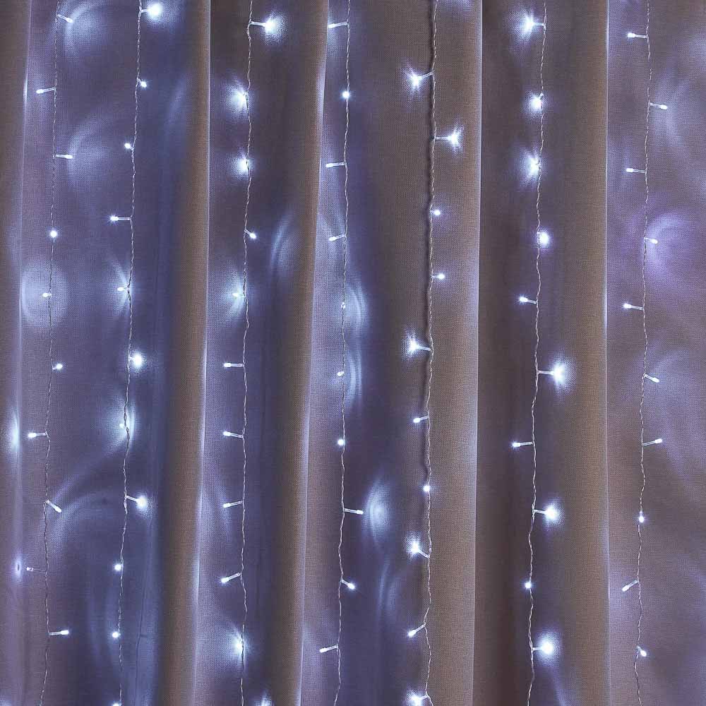 Гирлянда уличная занавес 2x1,5 м СНОУ БУМ, 272 LED ламп, белое свечение, ПВХ прозрачный, мерцание, коннектор, 220В, арт.№ 351-627