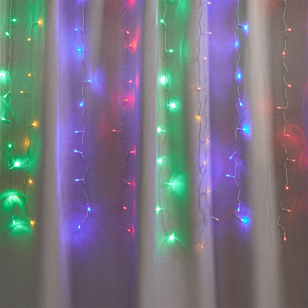 Гирлянда занавес 2x1,5 м СНОУ БУМ, 272 LED ламп, свечение мультицвет, ПВХ прозрачный, 8 режимов, коннектор, 220В, арт.№ 382-011