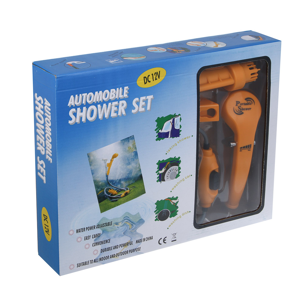 Душевой набор автомобильный походный: лейка, шланг, шнур прикуривателя 12В, помпа, крючок, держатель, арт.№ 545-110