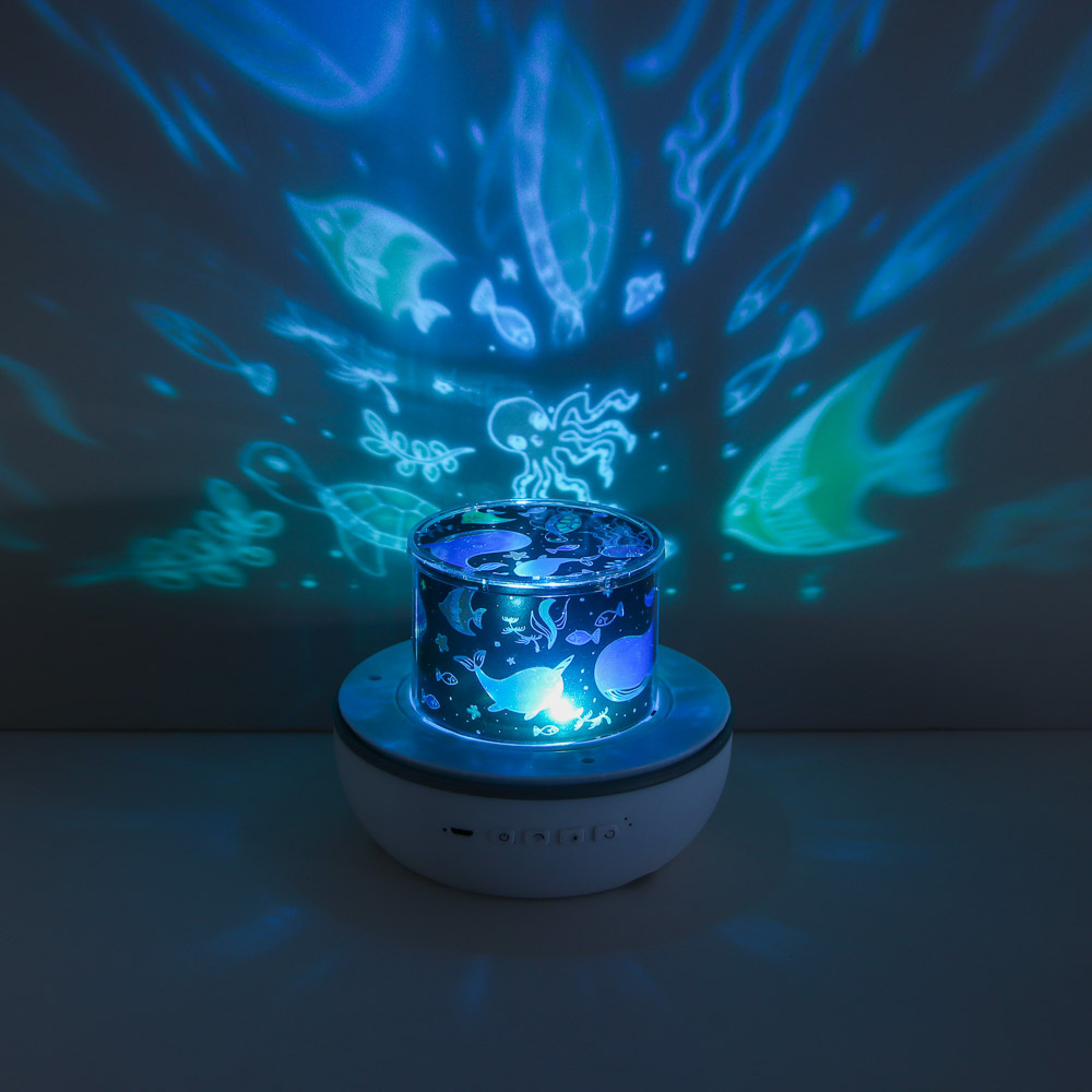 Светильник-ночник проектор BY Зайка, колонка Bt 3Вт, 6 проекций, акб. 1200mAh, USB 5В, пульт, белый, арт.№ 476-460