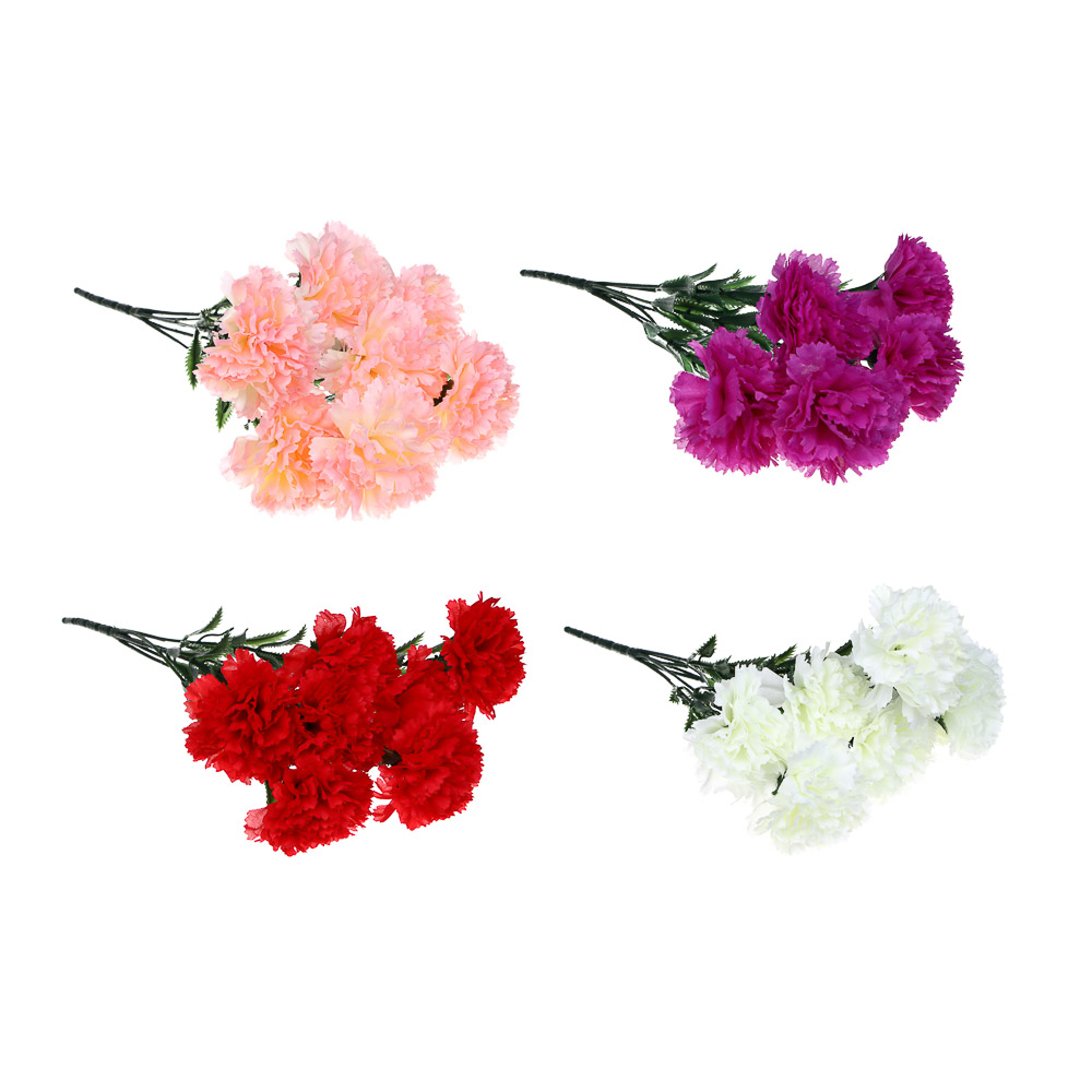LADECOR Букет искусственных цветов гвоздики, 40 см, ткань, пластик, железная проволока, 6 цветов, арт.№ 535-205