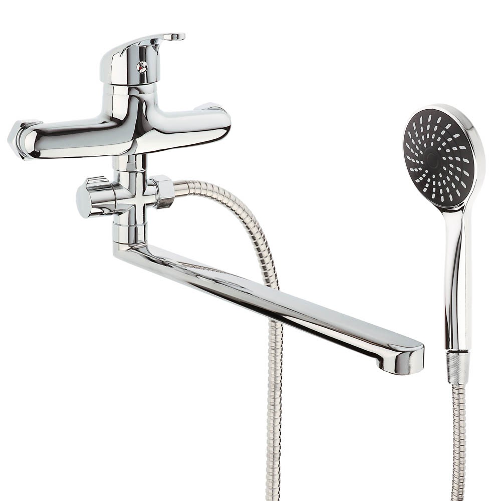 СоюзКран Смеситель для ванны с душем, прямой излив 30см, кер. картридж 35мм, цинк, хром SK08-P102, арт.№ 567-168