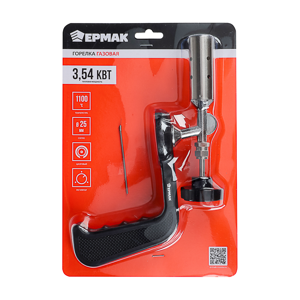 ЕРМАК Горелка газ., цанговый захват, широкое сопло, 27x5,6x1,5 см, арт.№ 116-056