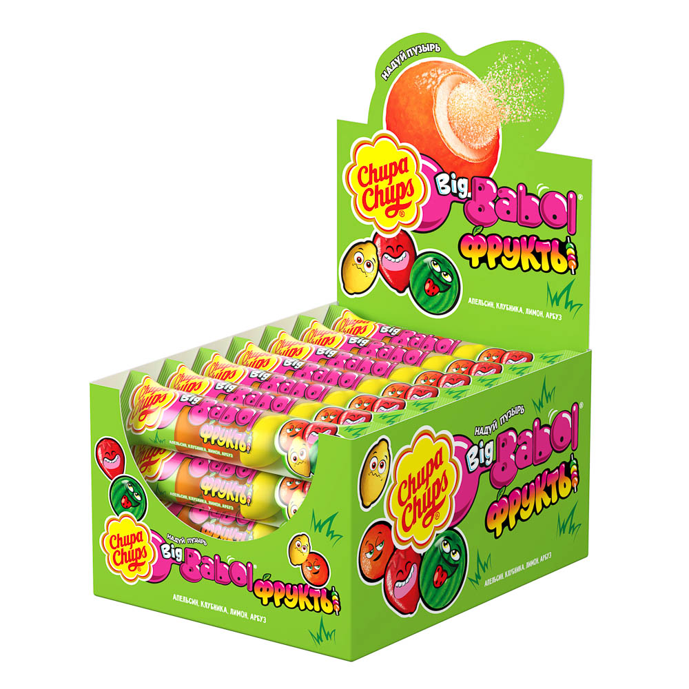 Жевательная резинка Chupa Chups БИГ БАБОЛ ФРУКТЫ со вкусами апельсина, клубники, лимона, арбуза, 20г, арт.№ 209-055