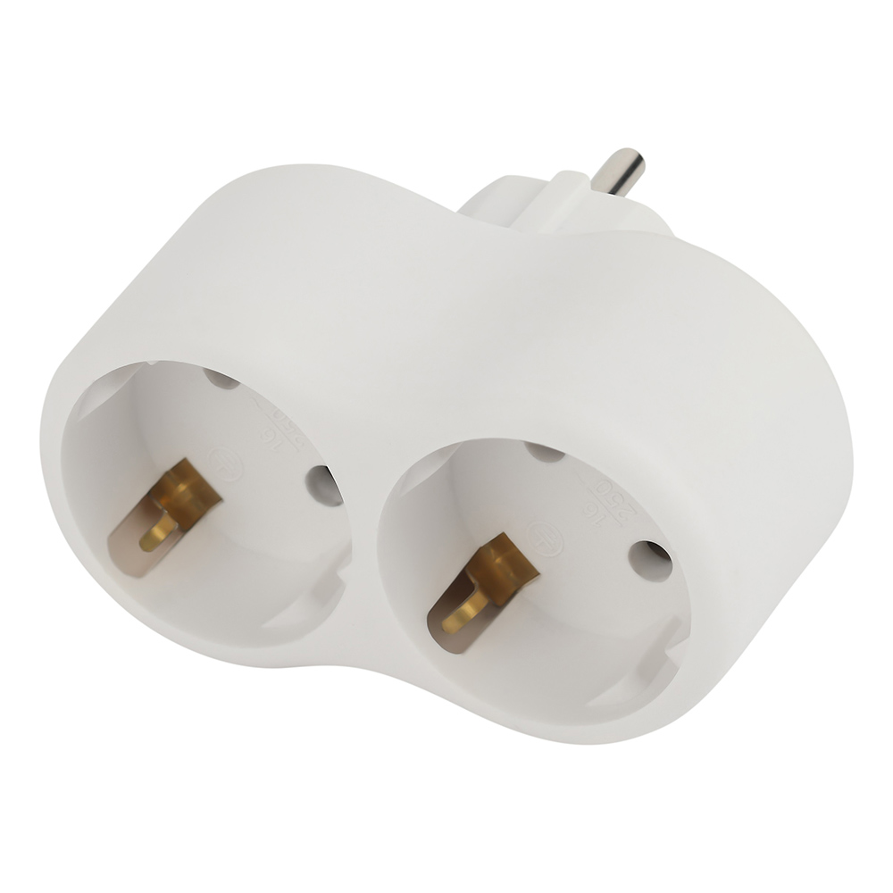 Разветвитель 2 гнезда Intro, евро, с заземлением, 16А, 250В, TR2e-W, белый, арт.№ 907-152