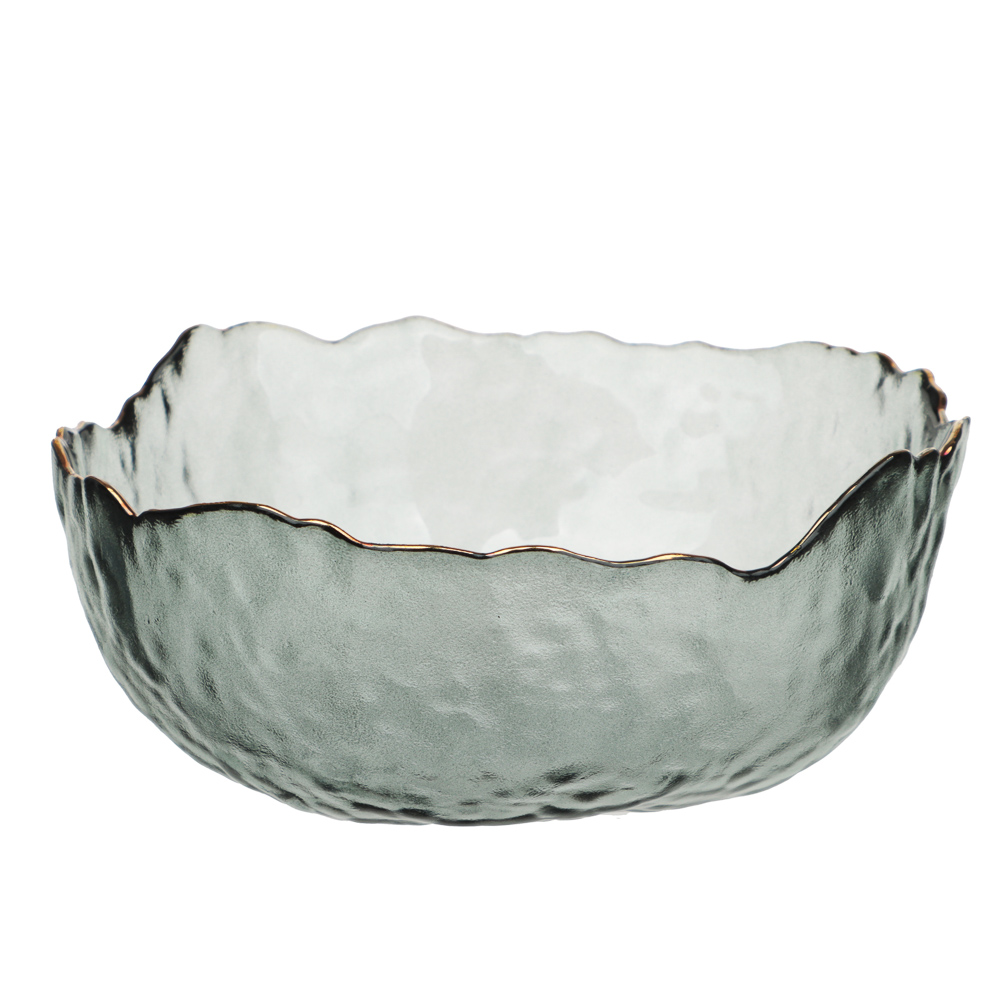 MILLIMI Салатник 13.5x13.5x6см, стекло, серый с золотой каймой, арт.№ 877-743