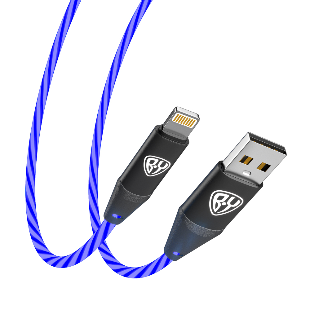 BY Кабель для зарядки Светящийся iP, 1м, 2.4А, Быстрая зарядка, подсв. синяя, Герои, ПЕРЕСВЕТ, арт.№ 931-467