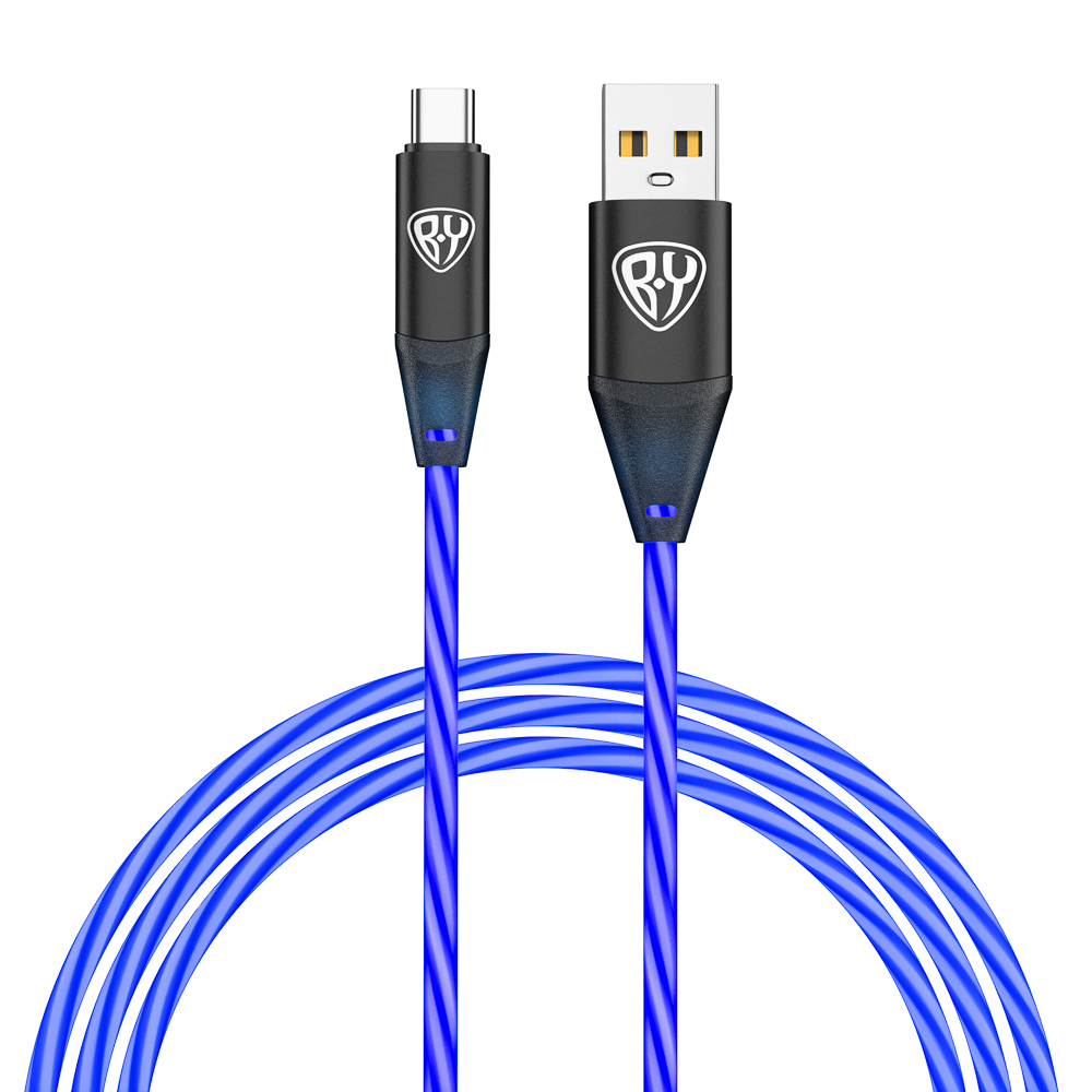 BY Кабель для зарядки Светящийся Type-C, 1м, 2.4А, Быстрая зарядка, подсв. синяя, Герои, ПЕРЕСВЕТ, арт.№ 931-468