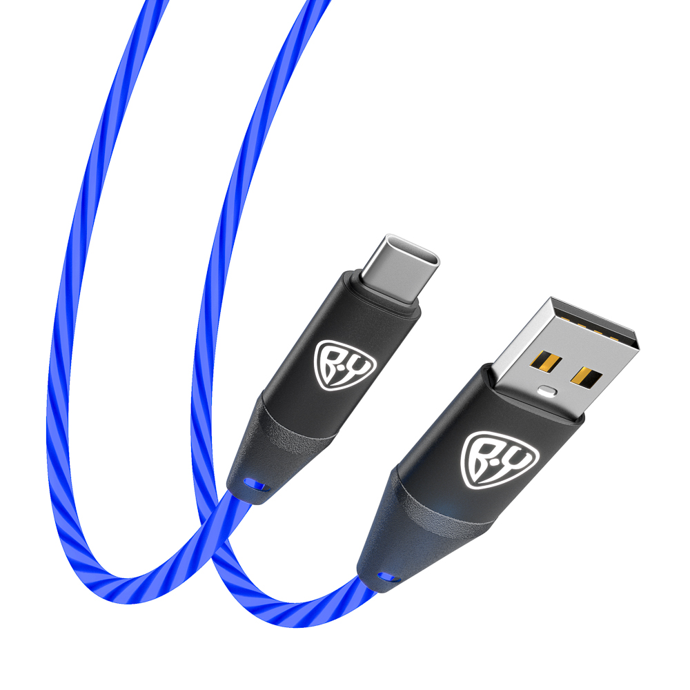 BY Кабель для зарядки Светящийся Type-C, 1м, 2.4А, Быстрая зарядка, подсв. синяя, Герои, ПЕРЕСВЕТ, арт.№ 931-468