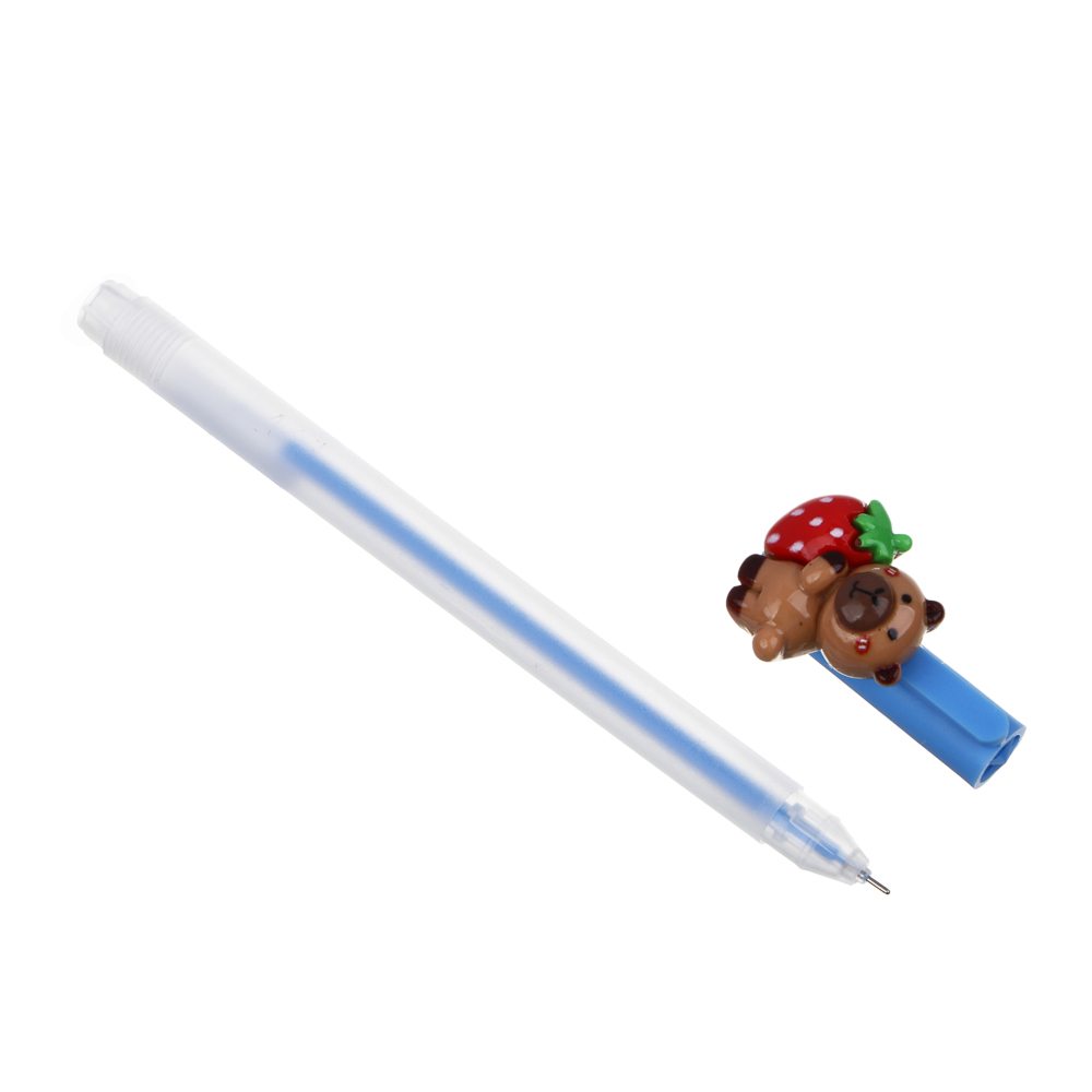 Ручка гелевая цветная, фигурка на клипе "Капибара", 4 цвета чернил, 4 дизайна, арт.№ 591-217