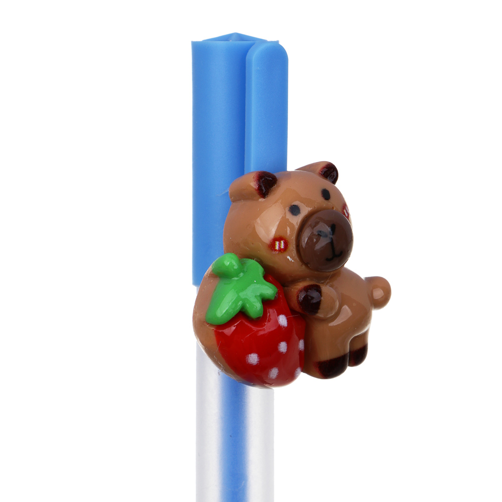 Ручка гелевая цветная, фигурка на клипе "Капибара", 4 цвета чернил, 4 дизайна, арт.№ 591-217