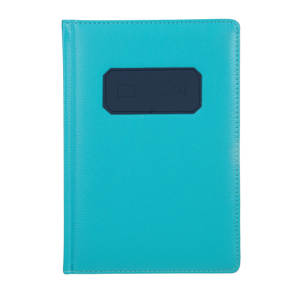 Ежедневник на 2024 "ЛОФТ" А5, 352 стр., тв.обл.с поролоном, иск.кожа, нашивка, цв.срез, голубой мет., арт.№ 572-156