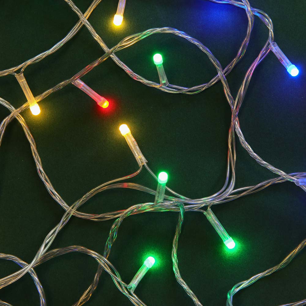 Гирлянда вьюн 20 м СНОУ БУМ, 120 LED ламп, мультицвет (8 режимов), ПВХ прозрачный, 220В, арт.№ 384-196