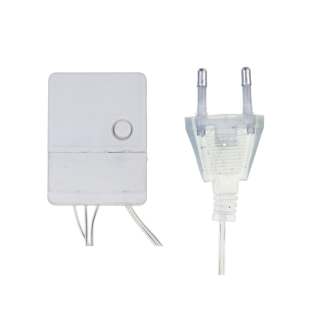 Гирлянда вьюн 10 м СНОУ БУМ, 100 LED ламп, белое свечение (8 режимов), ПВХ прозрачный, 220В, арт.№ 384-198