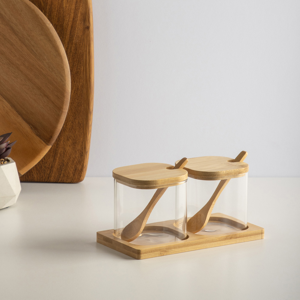 VETTA ЭКО Вуд Набор банок для хранения с ложкой, 9х8х8см, стекло, бамбук, арт.№ 828-006