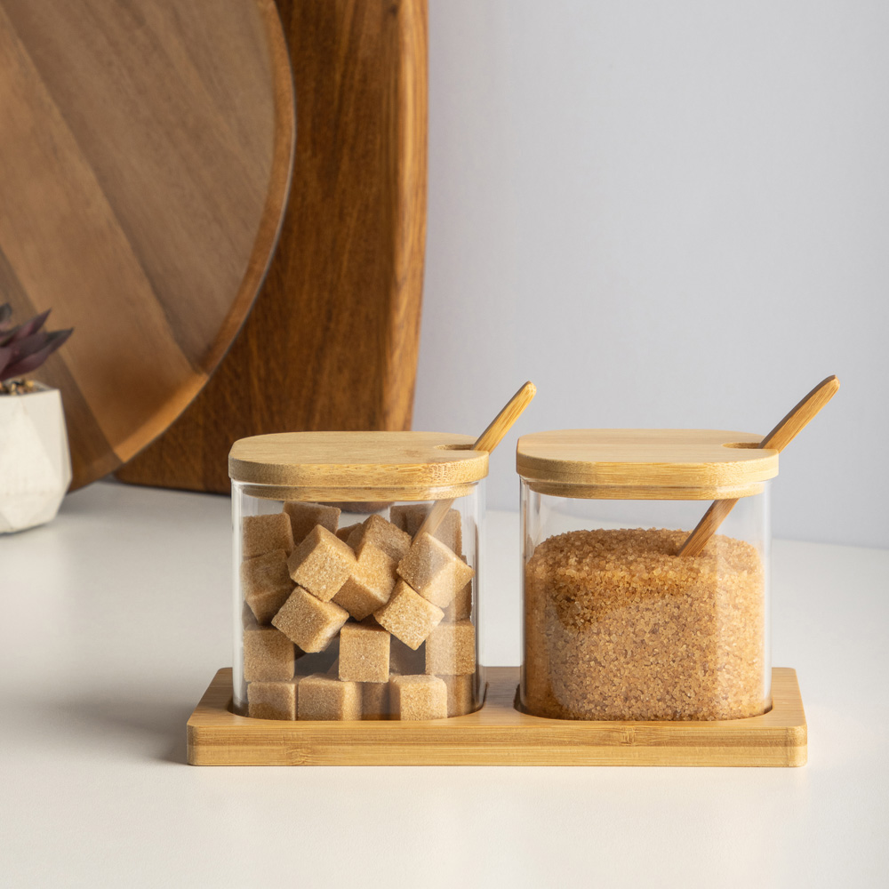 VETTA ЭКО Вуд Набор банок для хранения с ложкой, 9х8х8см, стекло, бамбук, арт.№ 828-006
