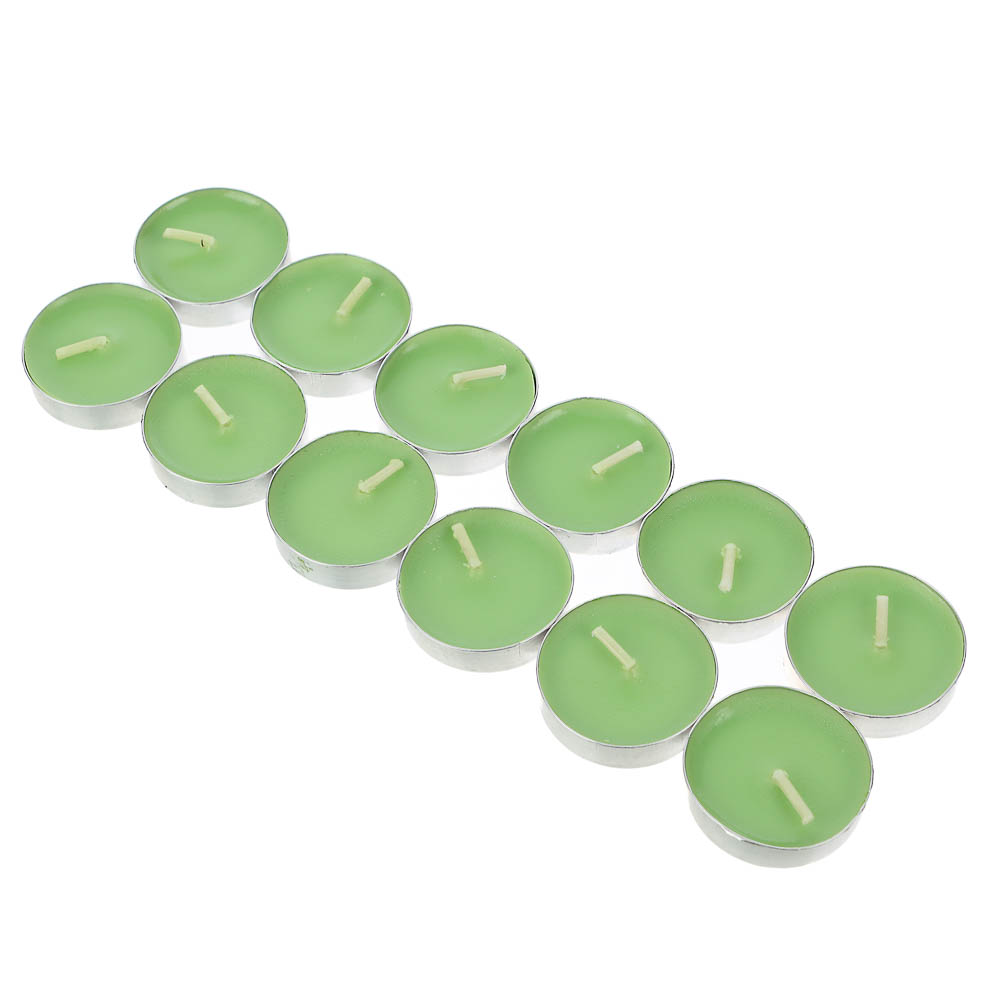 Набор ароматизированных свечей в капсулах 12шт, металл, парафин, 3 цвета, арт.№ 508-463