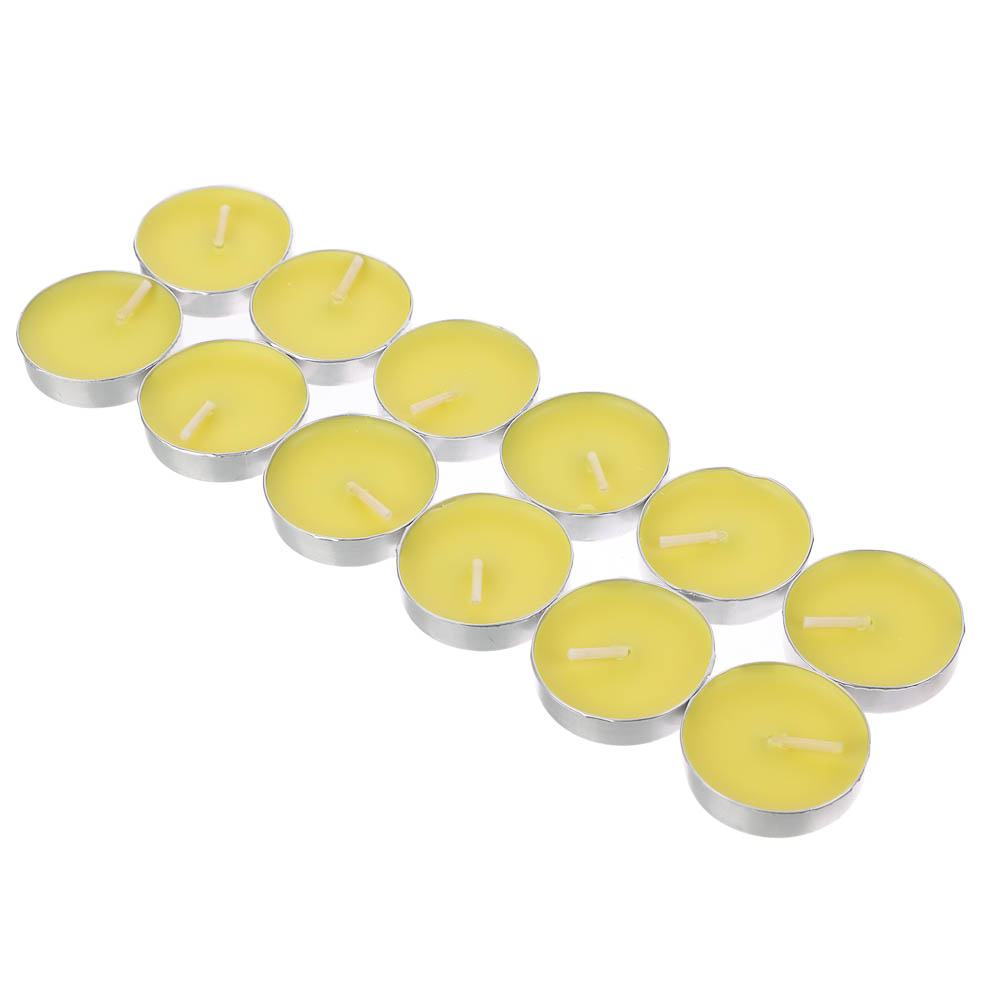 Набор ароматизированных свечей в капсулах 12шт, металл, парафин, 3 цвета, арт.№ 508-463