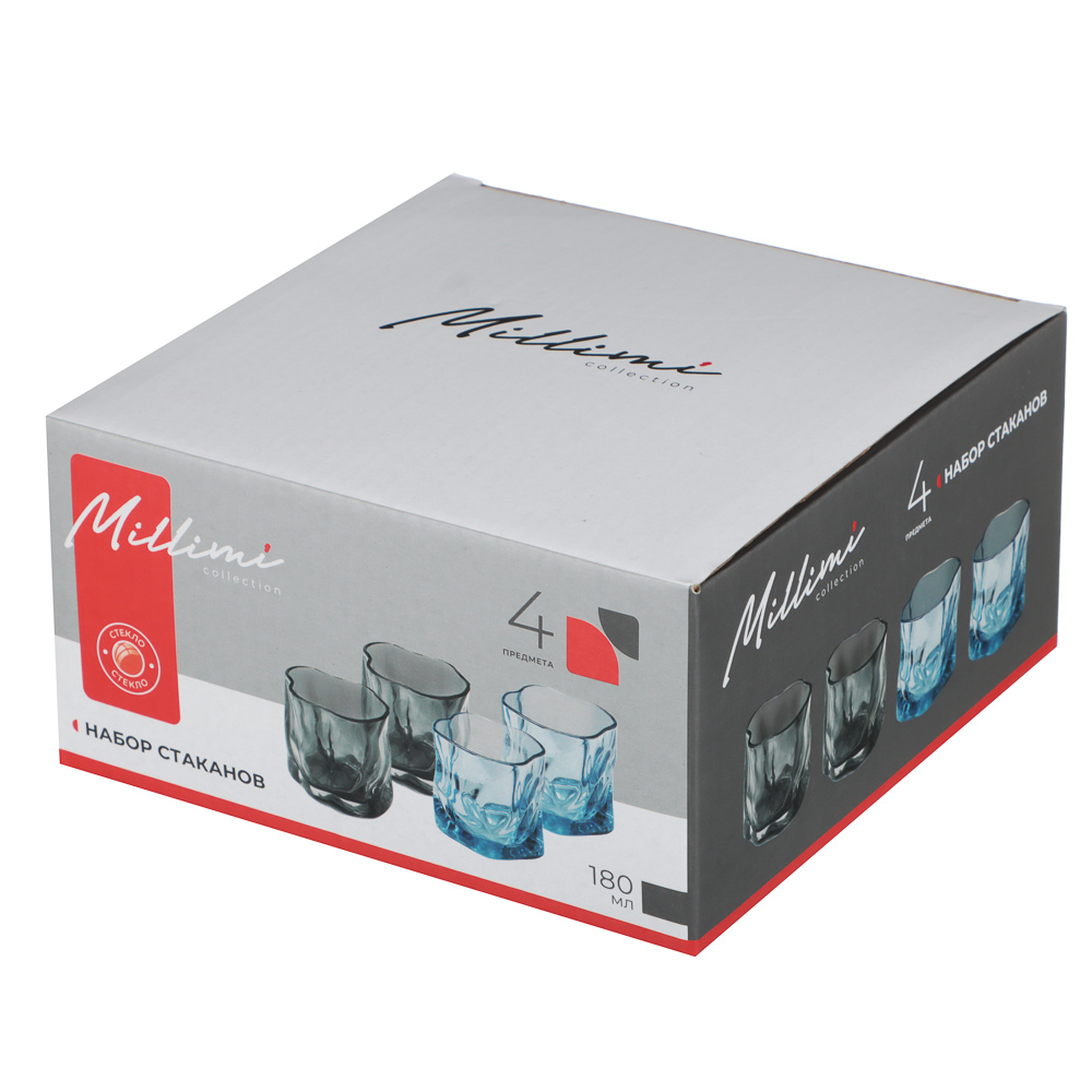 Набор стаканов тм MILLIMI Мята, 180мл, стекло, 4 шт, арт.№ 878-719