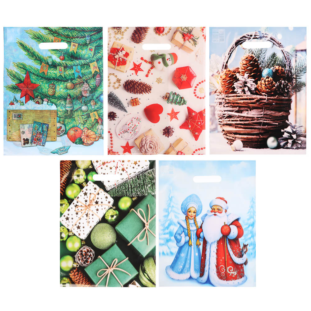 Пакет с вырубной усиленной ручкой 31*40 «Новый год» 5 дизайнов а асс., арт.№ 568-263