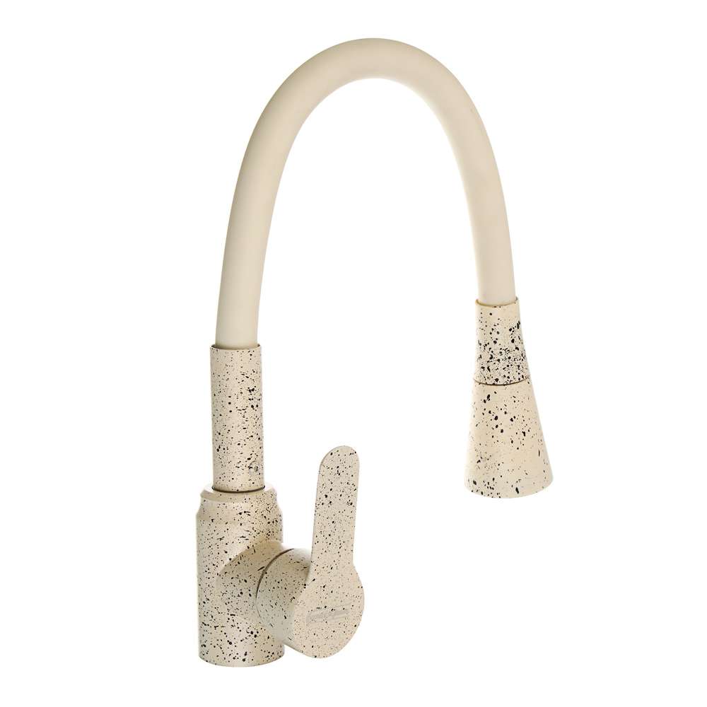 СоюзКран Смеситель для кухни, гибкий излив, керам. картридж 35мм, нерж. сталь, беж. гранит SS01-F32, арт.№ 567-171