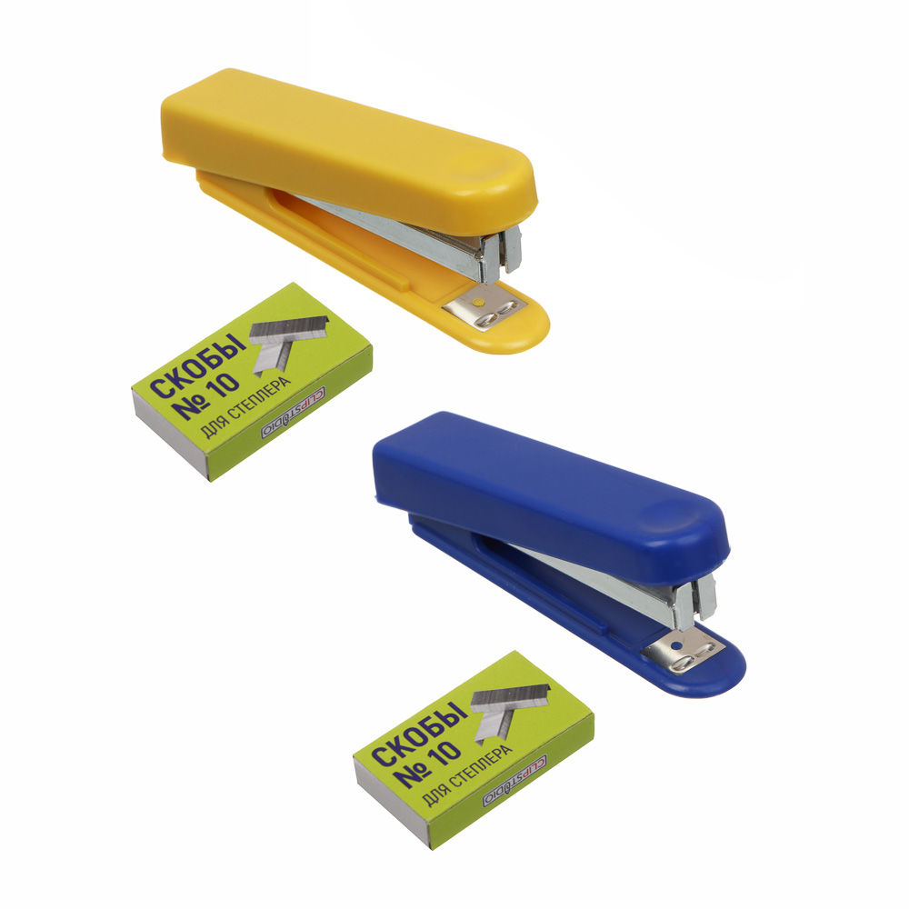 Степлер для скоб №10 ClipStudio, на 10 листов, с антистеплером + скобы, в блистере, арт.№ 598-141