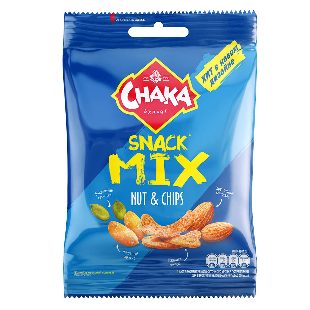 Коктейль ореховый соленый с добавлением чипсов CHAKA 70г, арт.№ 347-579
