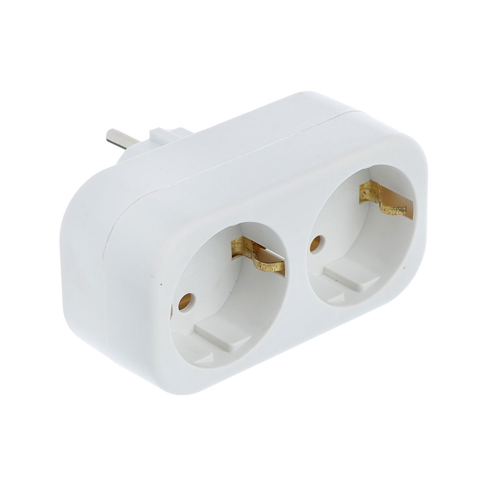 Разветвитель 2 гнезда FORZA, евро, с заземлением, ABS, 10-16А, 250V, белый, медь, арт.№ 907-064