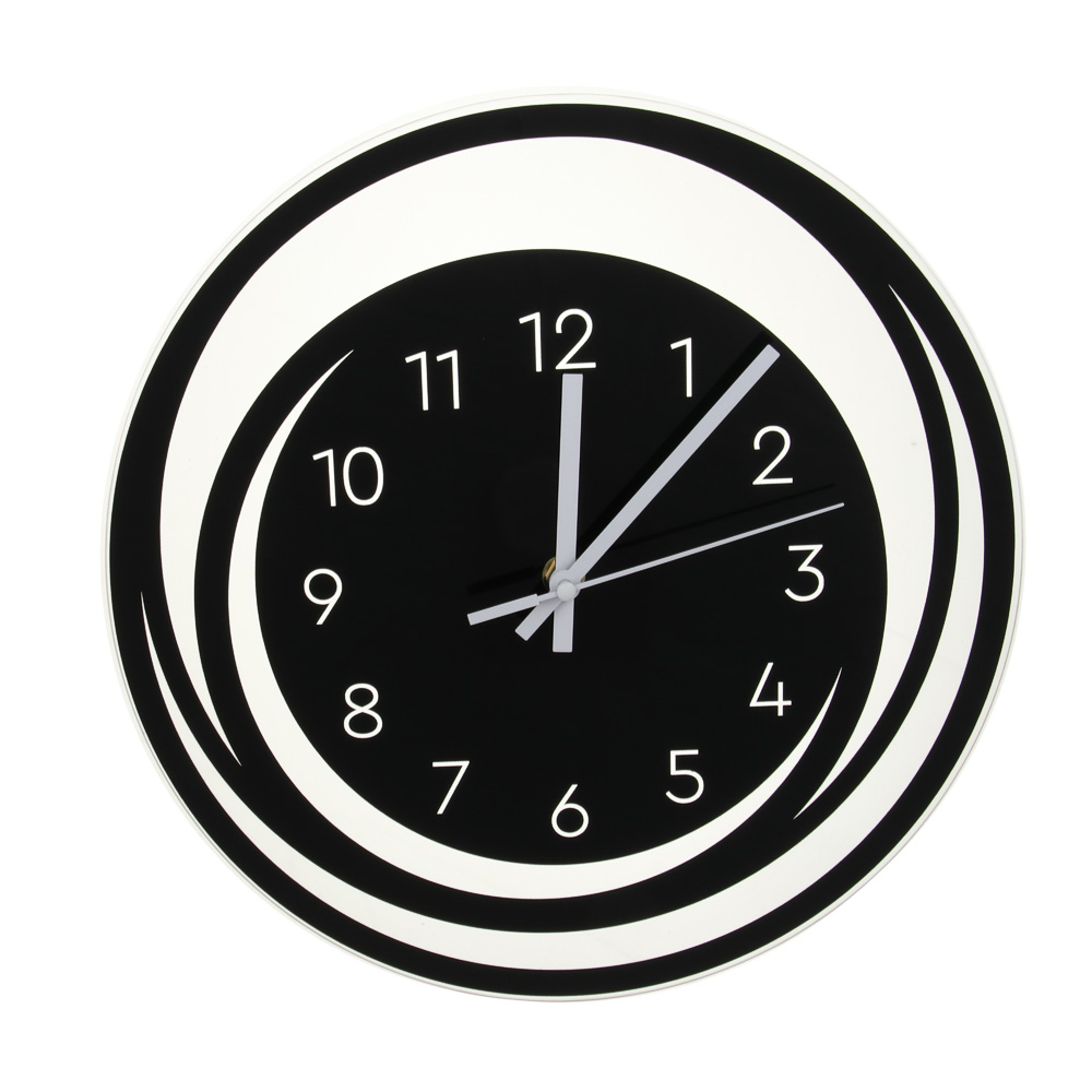 Часы настенные интерьерные, Черное стекло d-30см, 1xAA, LADECOR CHRONO, арт.№ 581-409