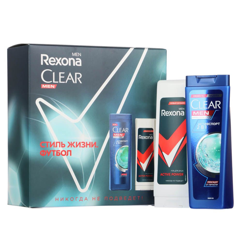 Подарочный набор мужской CLEAR MEN+REXONA шампунь для волос 200мл + гель для душа 180 мл, арт.№ 954-010