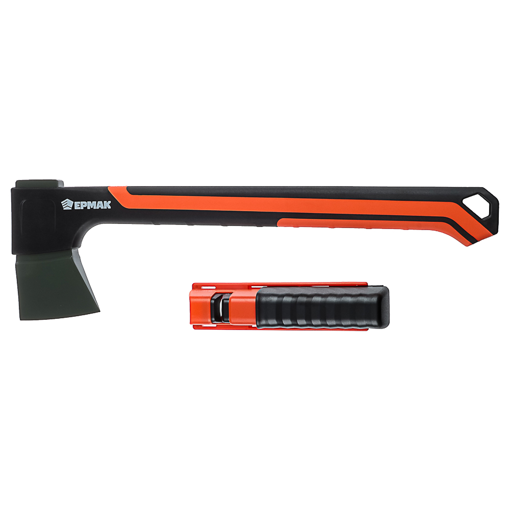 ЕРМАК Набор: топор 950г с фиберглассовой двухкомпонентной ручкой + точилка для топоров и ножей, арт.№ 617-367