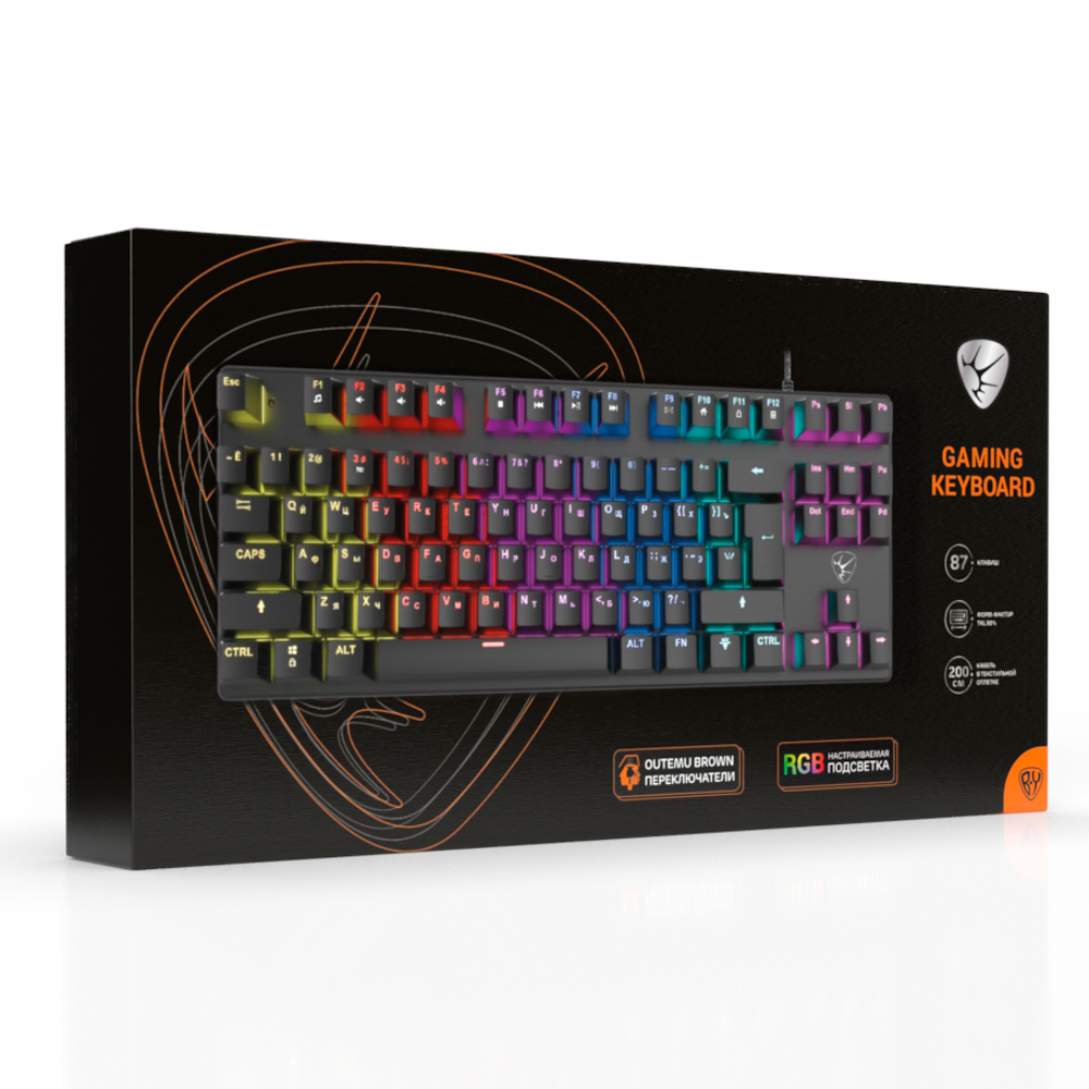 Игровая клавиатура проводная Buckler BY TKL механическая, 87 кл., Outemu "Brown", RGB, 2м, арт.№ 405-073