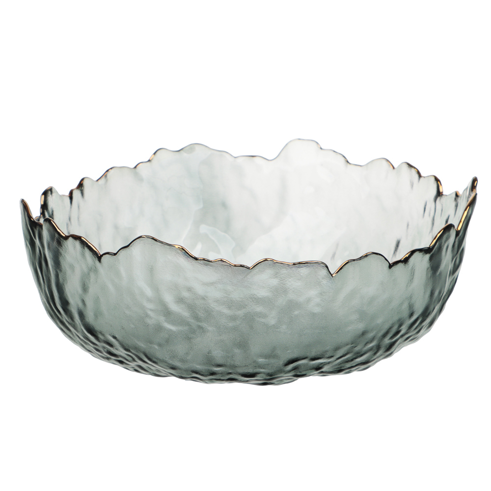 MILLIMI Салатник 20x20x9см, стекло, серый с золотой каймой, арт.№ 877-745