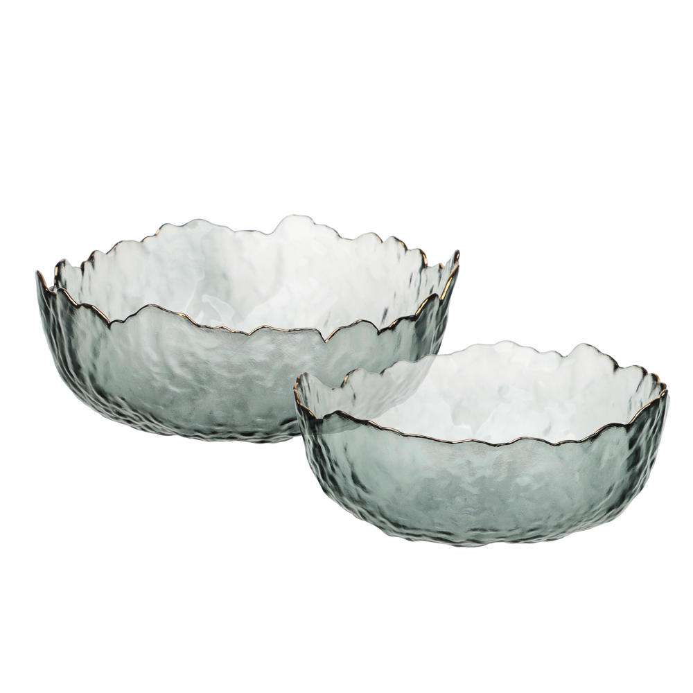 MILLIMI Набор салатников 2 шт, 17x16,5x7,5см / 20x20x9см, стекло, серый с золотой каймой, арт.№ 877-746