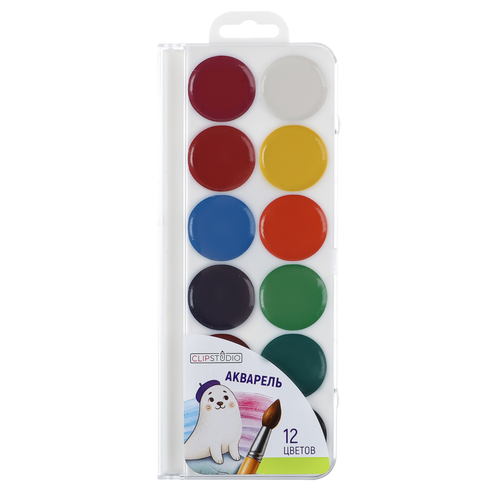 Акварель 12 цветов ClipStudio, без кисти, в пласт. уп., арт.№ 231-108