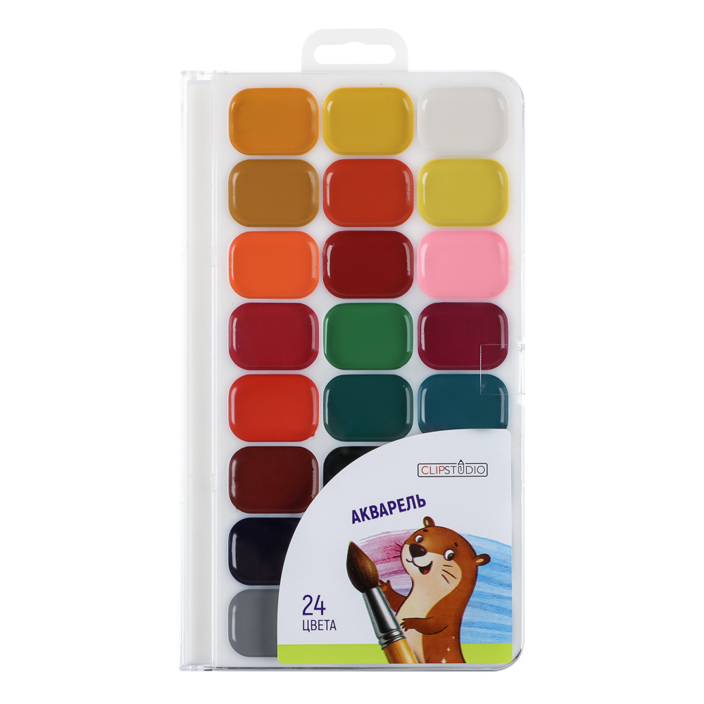 Акварель 24 цвета ClipStudio, без кисти, в пластиковой упаковке с европодвесом, арт.№ 231-109