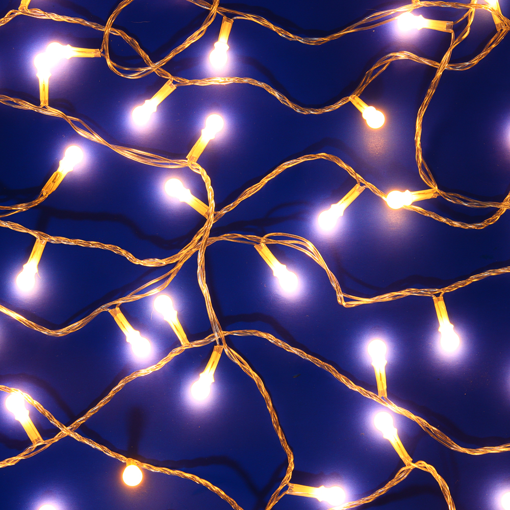 Гирлянда вьюн 10 м СНОУ БУМ, 100 LED ламп, шампань (8 режимов), ПВХ прозрачный, 220В, арт.№ 384-201