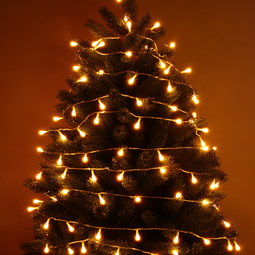 Гирлянда вьюн 10 м СНОУ БУМ, 100 LED ламп, шампань (8 режимов), ПВХ прозрачный, 220В, арт.№ 384-201