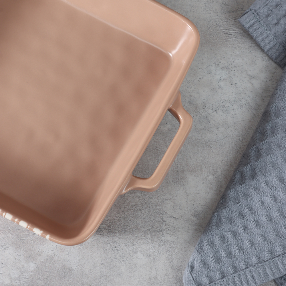 MILLIMI Форма для запекания и сервировки квадратная с ручками, керамика, 26х21х5 см, объем 1,2 л, бежевая, арт.№ 826-384