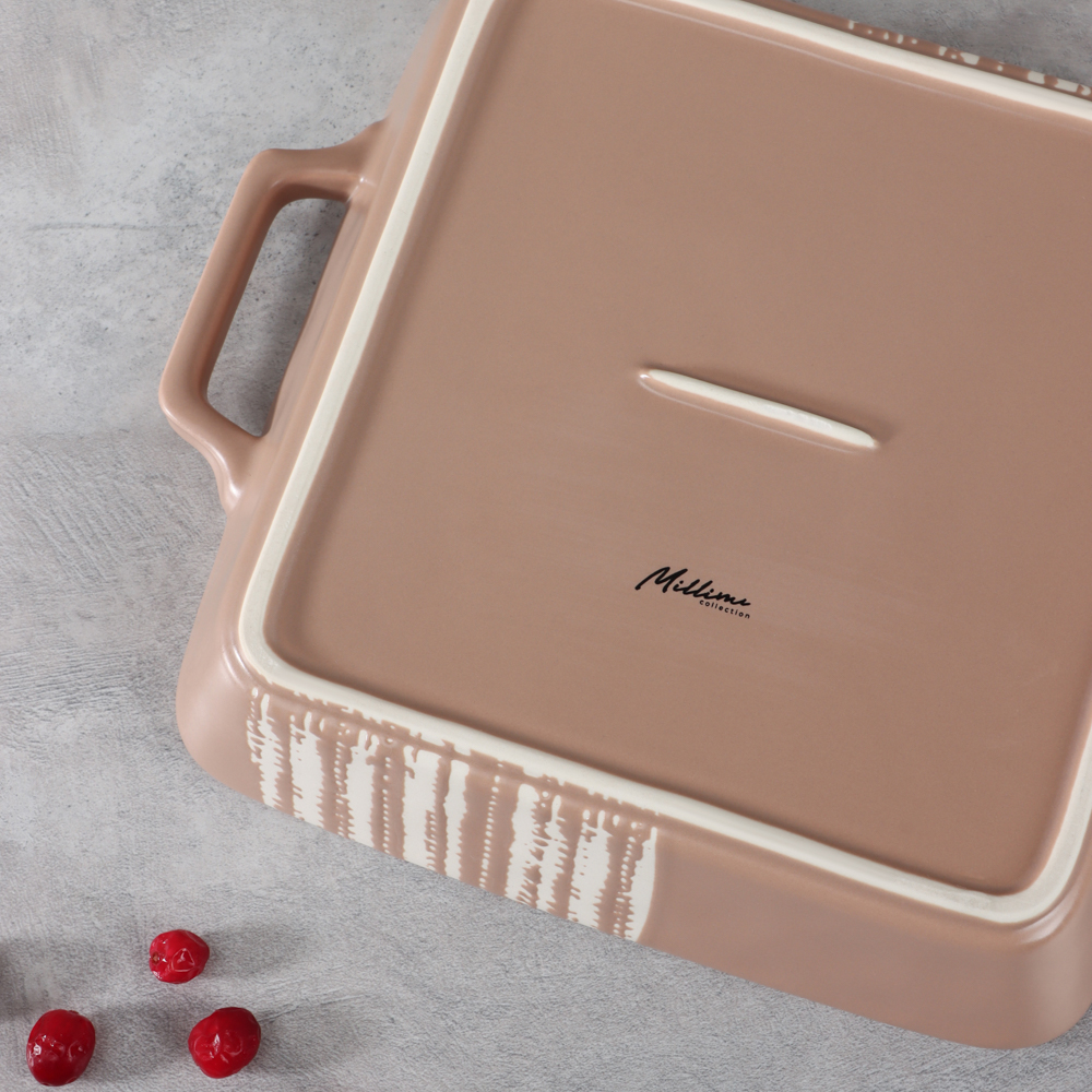 MILLIMI Форма для запекания и сервировки квадратная с ручками, керамика, 26х21х5 см, объем 1,2 л, бежевая, арт.№ 826-384