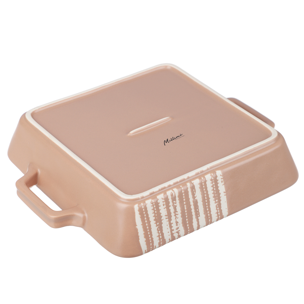 MILLIMI Форма для запекания и сервировки квадратная с ручками, керамика, 26х21х5 см, объем 1,2 л, бежевая, арт.№ 826-384