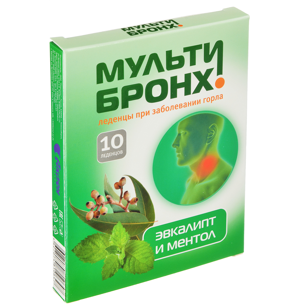 БАД Леденцы при заболеваниях горла "Мульти-Бронх" эвкалипт с ментолом, 10 шт, арт.№ 015-077