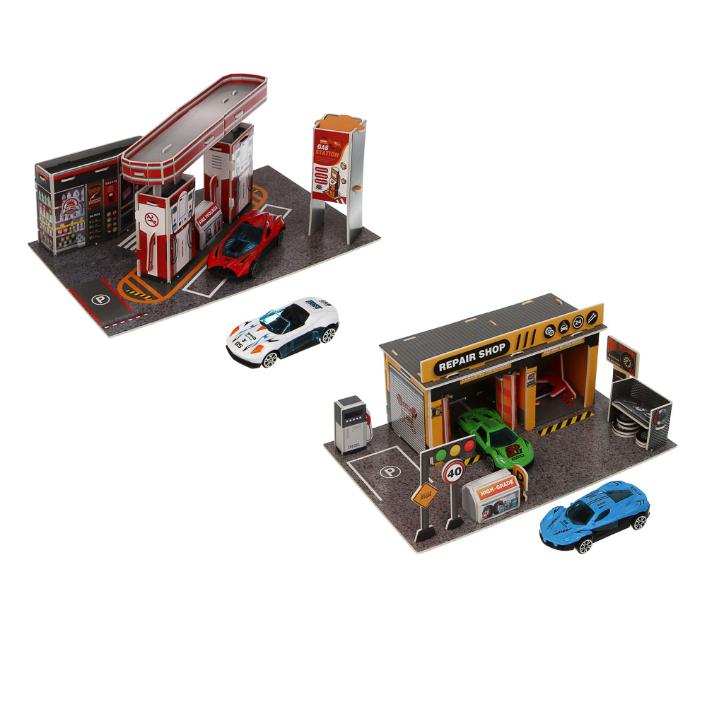 ИГРОЛЕНД Набор игровой "Сервисный центр", 2 машины, PP, металл, 24х21х4 см, 2 дизайна, арт.№ 276-176