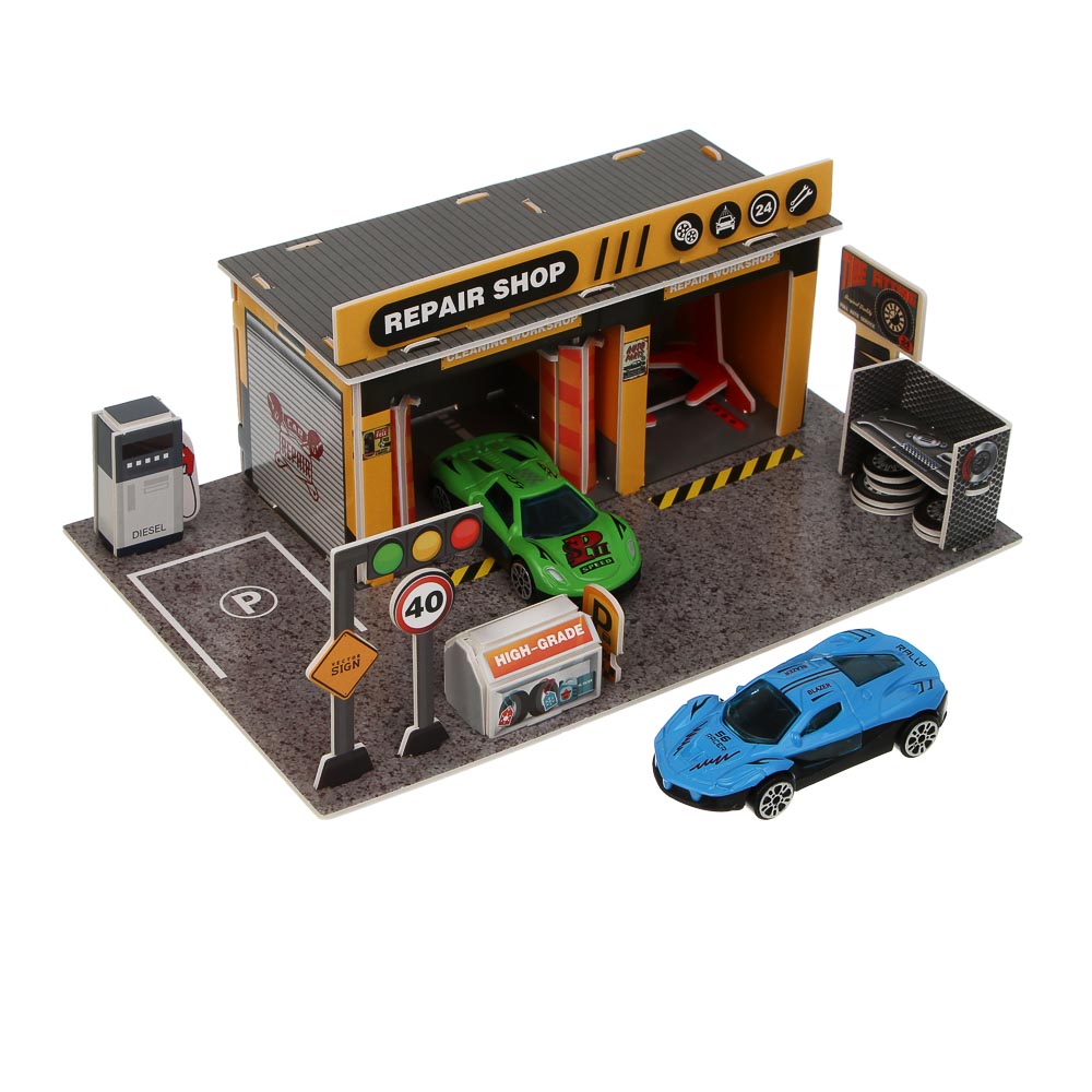 ИГРОЛЕНД Набор игровой "Сервисный центр", 2 машины, PP, металл, 24х21х4 см, 2 дизайна, арт.№ 276-176