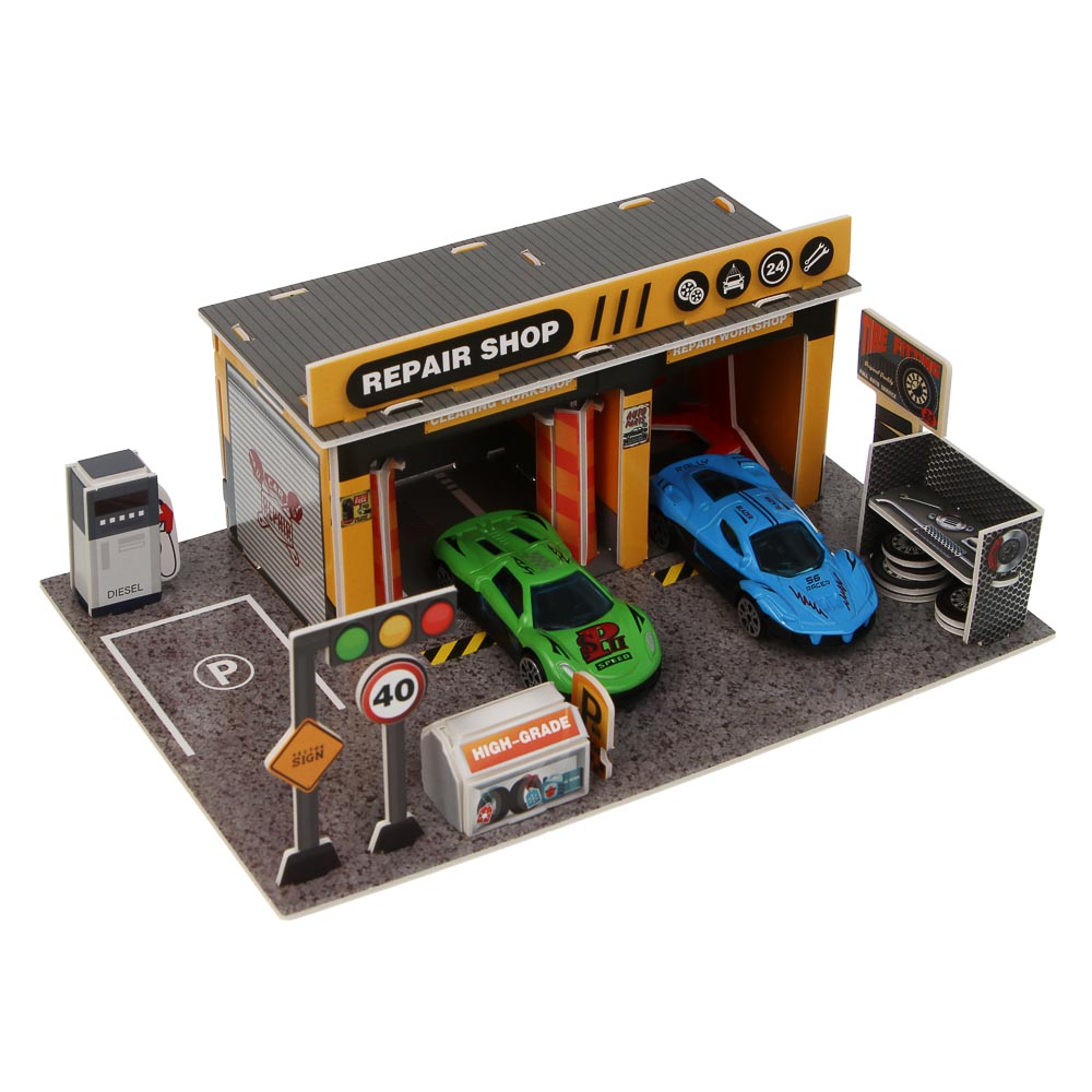 ИГРОЛЕНД Набор игровой "Сервисный центр", 2 машины, PP, металл, 24х21х4 см, 2 дизайна, арт.№ 276-176