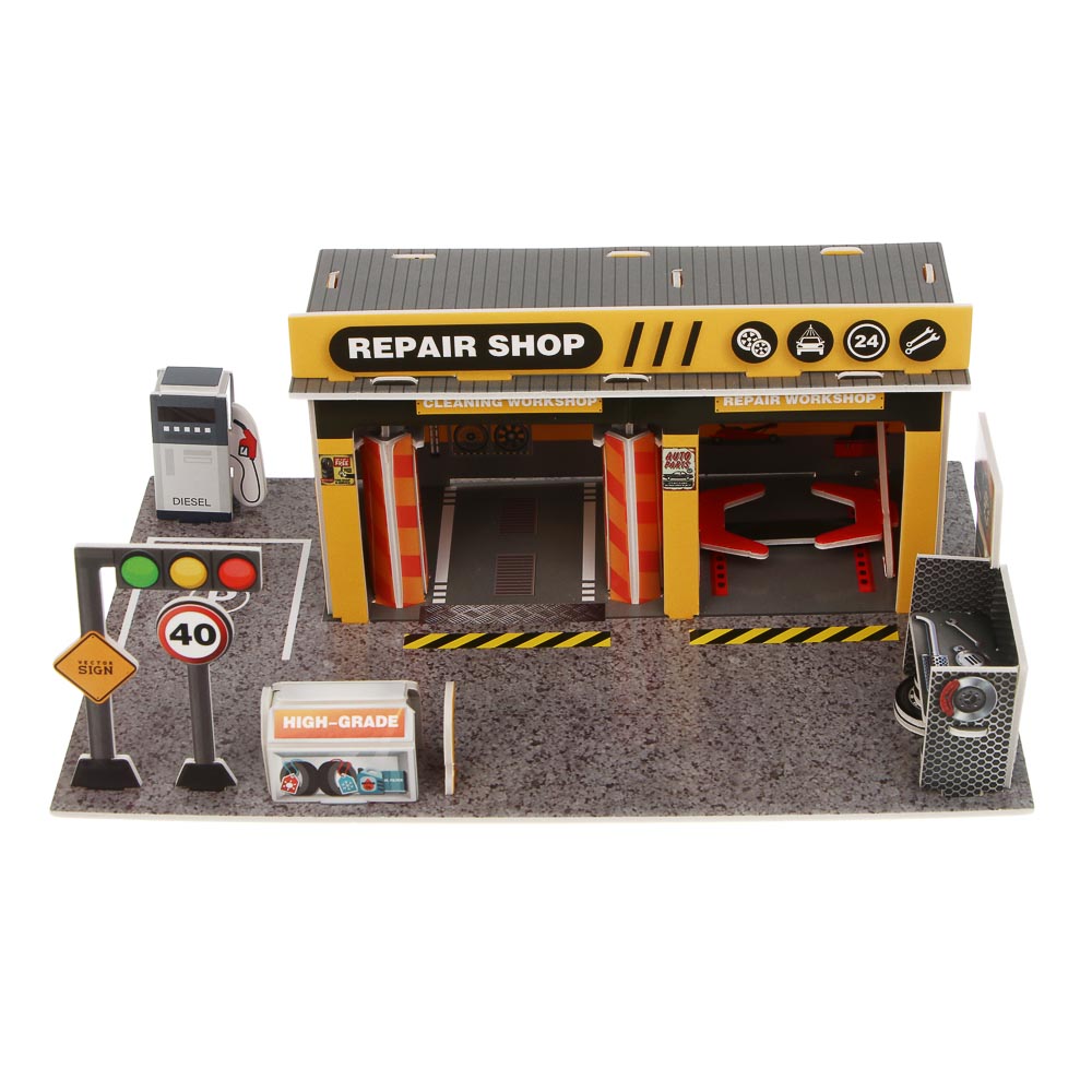 ИГРОЛЕНД Набор игровой "Сервисный центр", 2 машины, PP, металл, 24х21х4 см, 2 дизайна, арт.№ 276-176